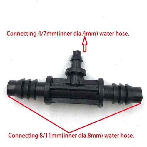 10Pcs 8/11mm to 4/7mm Three ways Water Connectors Irrigation Garden Lawn 8/11mm Water Hose Connector Drip Irrigation System