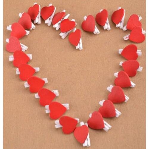 100Pcs/Pack Mini Heart Love Wooden Clothes Photo Paper Peg Pin Clothespin Craft Postcard Clips Home wedding Decoration