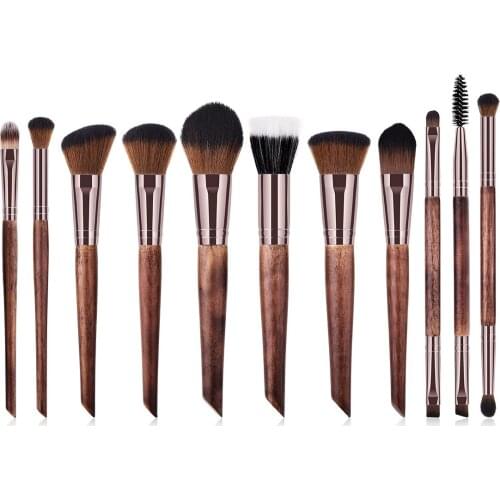 11pcs Natural Wood Makeup Brush Set Professional Foundation Powder Eye Shadow Brushes Blending Make Up Brushes Beauty Tool Kit