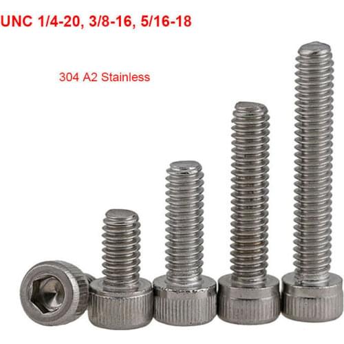 2Pcs-5Pcs Hex Hexagon Socket Head Cap Screw US Standard 304 Stainless Steel Allen Bolts 1/4-20 3/8-16 5/16-18