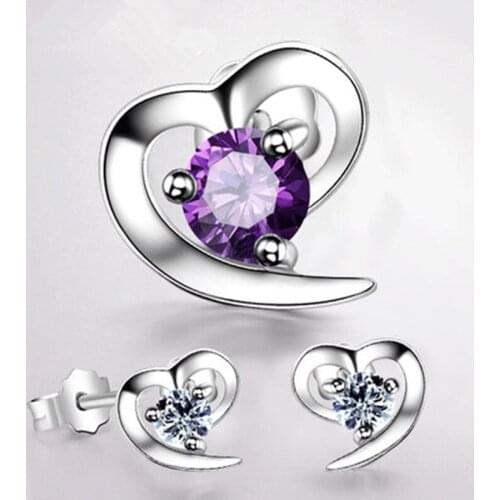 2019 small Heart purple white zircon stone stud earrings Crystal Wholesale korean style women fashion jewelry 2019