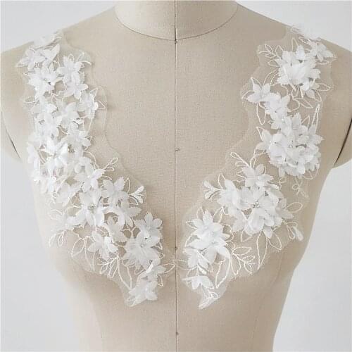 4 PCS French Lace Wedding Dress Applique DIY Bridal Headdress Ivory Lace Collar Lace Fabric Patch With Sequins And Beads