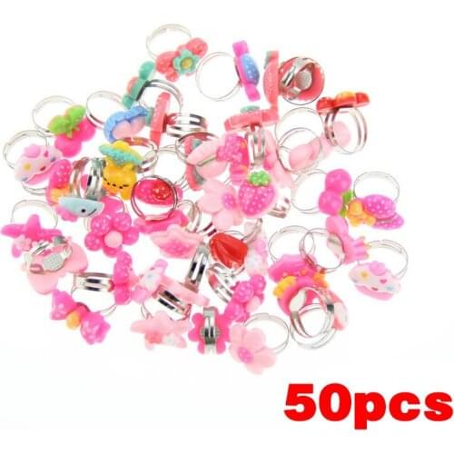50 Pcs Lots Bulk Mixed Metal Children Kids Girls Cartoon Animal Flowers Fruit Finger Rings Cute Gifts
