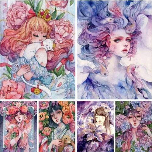 5D Diy Diamond Painting Cartoon Girl Portrait Full Square/Round Diamond Embroidery Mosaic Kit Home Decoration Wall Painting