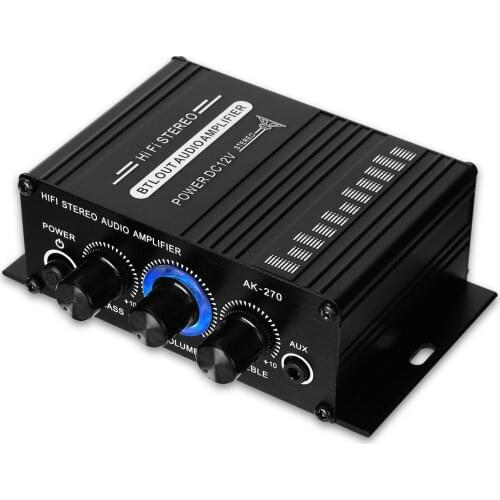 AK270 Mini Audio 2-Channel Stereo Power Amplifier Portable Sound Amplifier AUX Input Speaker Amp for Car and Home