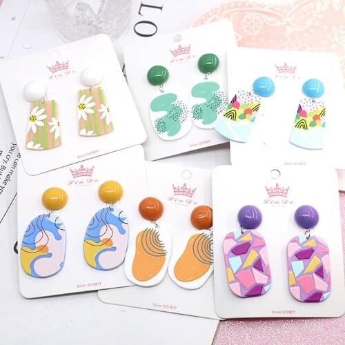 Geometric Earrings Unique Acrylic Earrings Ins Vintage Colored Print Trendy Summer Boho Earrings Geometric Fashion Accessories