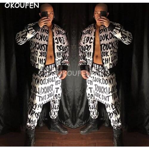 Nightclub men and women ds costumes new night field black and white letters hip hop baseball uniform suit party clothing