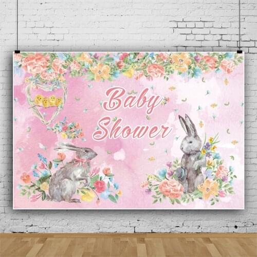 Laeacco Baby Shower Backdrops Fairytale Rabbit Beautiful Flowers Birthday Child Personalized Poster Photography Photo Background