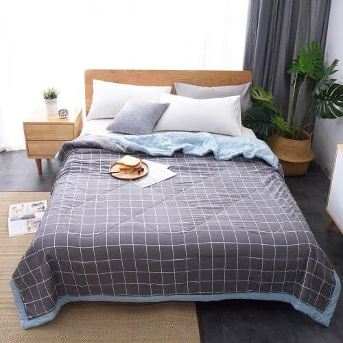 Summer Washed Cotton Air-conditioning Quilt Soft Breathable Blanket Thin Stripe Plaid Comforter Bed Cover