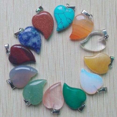 2018 fashion bend heart charms pendants mixed natural stone for jewelry making good Quality Wholesale 50pcs/lot free shipping