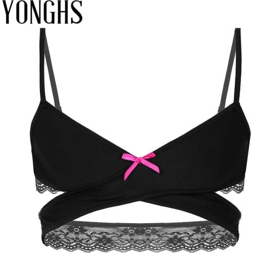 Mens Sissy Erotic Lingerie Bra Top Adjustable Spaghetti Straps Cross Over Back Wire-free No Padded Bra Tops Breathable Bralette