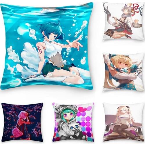 Nordic Style Kawaii Anime Girl Sofa Cushion Cover DIY Printed Polyester Throw Pillow Case Gift for Kids Sofa Decorative 45*45cm