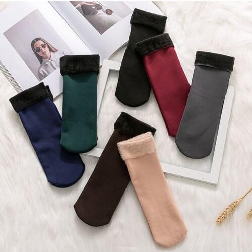 Womens Solid Color Socks Winter Thick Warm Wool Socks Thicken Keeping Warm Unisex Boots Seamless Thermal Wool Warmer Sleeping