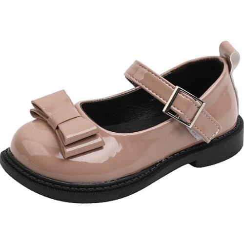 2021 New Childrens Leather Shoes Girls Single Shoes Bow Solid Color Sweet Bow-knot Chic for Wedding Chic Lady Shoes All-match