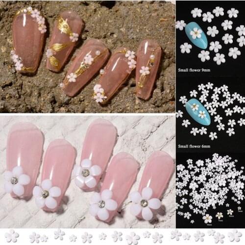 The New 3D White Resin Small Flower/Gold Steel Beads Mix Size Nail Art Rhinestones For DIY Manicure Art Accessories