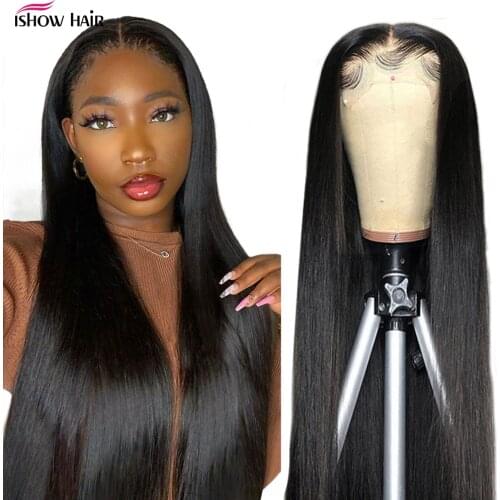 Ishow Transparent 13x6 Lace Frontal Wig Brazilian Bone Straight Human Hair Wig Pre Plucked 28 30 inch Lace Front Wig For Women