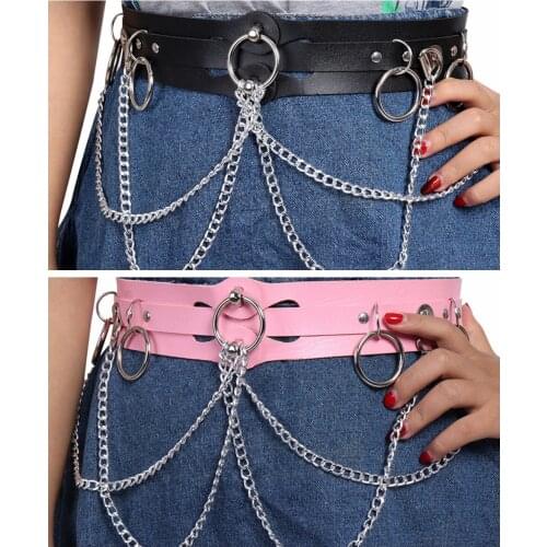 Sexy Pub Female Leather Belts Punk Gothic Rock Harness Waist Metal Chain Body Bondage Hollow Belt Accessories For Lady Jewelry