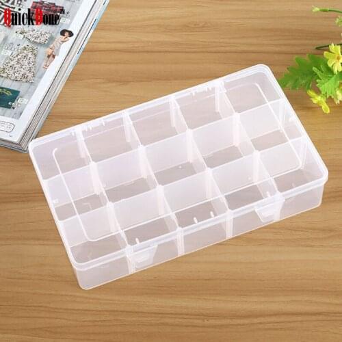 QuickDone 15 Grids Detachable Plastic Box Transparent Hair Clip Tape Eraser Small Parts Toys Organizer Storage Boxes DK0132