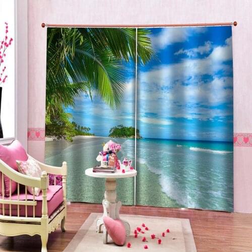 Customized size Luxury Blackout 3D Window Curtains nature scenery beach curtains Decoration curtains