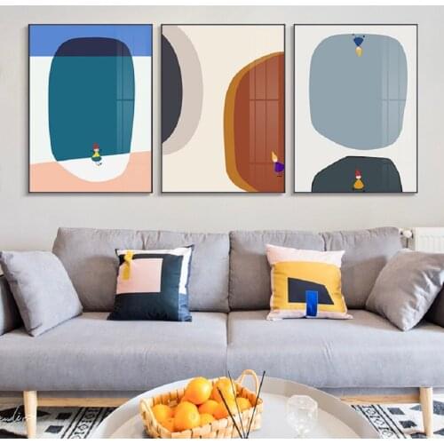 Self-adhesive Wall Stickers Colored Cartoon Abstract Painting Wall Art Posters Print Home Decor Wallpapers Room Decoration