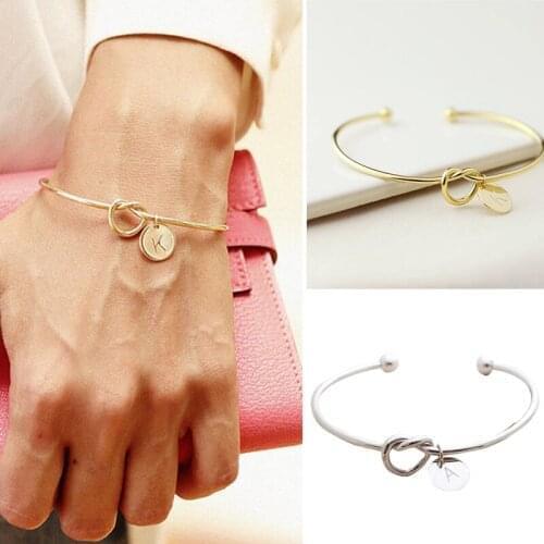 Chic Charm Alloy Opening 26 Letters Bangle Knot Bracelet Jewelry Gift Bridesmaid Elegant