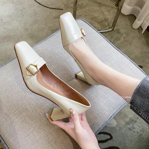 Mary Jane high heel womens shoes 2021 spring and autumn new retro shallow mouth single shoes square toe fashion work shoes