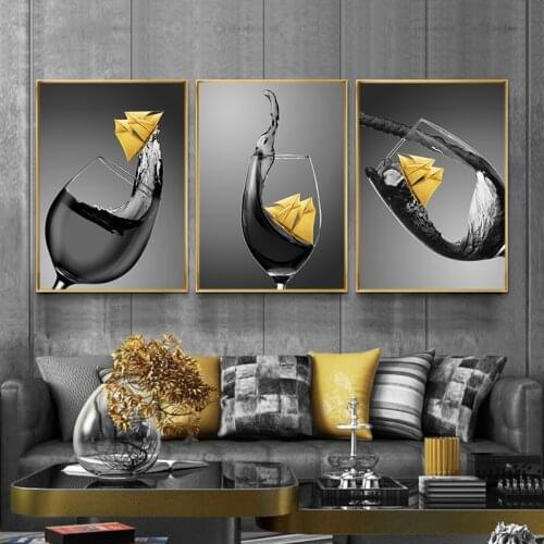 Wine Glass With Boat Canvas Print Painting Restaurant And Kitchen Modern Home Interior Decoration Wall Art Flower Poster