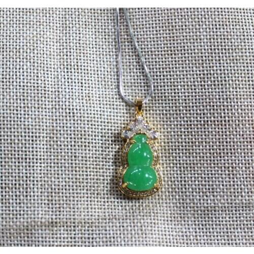 Fine jewelry Silver Inlaid With Natural Jade Calabash Pendant free shipping