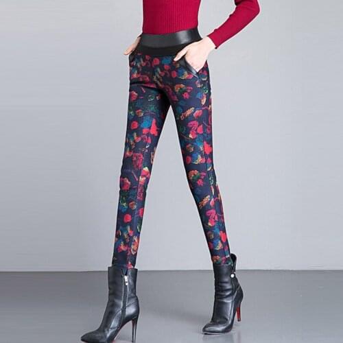 Winter Fall Casual Women 5xl Elastic High Waisted Thick Warm Fleece Stretch Pencil Trousers , Woman Pu Leather Patchwork Pants