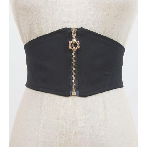 Womens Runway Fashion Black Velvet Elastic Zippper Cummerbunds Female Dress Corsets Waistband Belts Decoration Wide Belt R2512