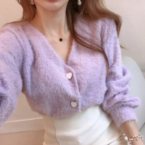 2021 Spring Autumn New Comfortable Knitwear Short Mink Cashmere Long Sleeve Sweater Cardigan Vintage Elegant Womens Coat Jacket