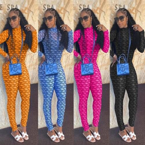 2021 Ins Internet Celebrity Famous Women Playsuit Tight Longsleeve Anklelength Pants