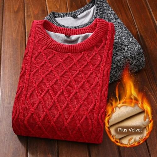 Winter Men Sweater Plus Velvet 2020 New Arrival Thick Keep Warm Male Knitted Pullover Sweater Teenage Boys Korean Style M36