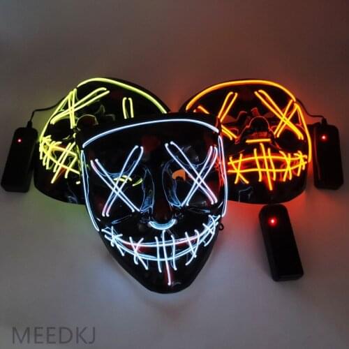 1pcs Halloween creative EL luminous mask, black cold light mask, KTV dance party (without battery)