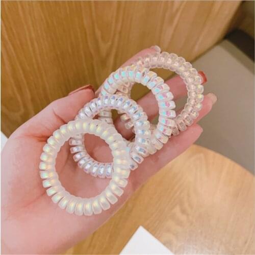 1PCS Laser Rainbow Telephone Line Hair Tie Girls Personality Retro Wild Hair Rope Ponytail Seamless Womens Hair Accessories