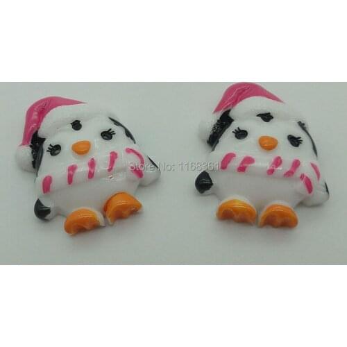 1pcs/lot resin flat back penguin with pink hat 32mm Cabochons Scrapbooking Hair Bow Center DIY Christmas decration C101-6