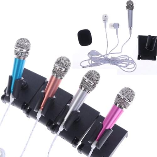 3.5mm Stereo Studio Mic KTV Karaoke Mini Microphone With Earphones/Stand Mount Portable Phone Laptop Small Size Mic