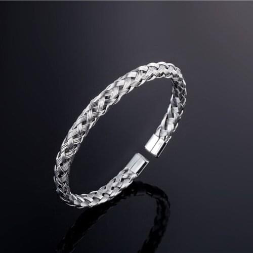 Beichong Fashion Women Jewelry Bracelet Twisted Braide Silver Titanium steel Knitting bangle Men bracelet Pulseira drop ship