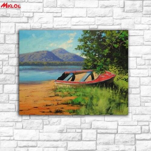 Large wall Art Beach boat Scenery painting Painting For Living Room Home Decoration Oil Painting On Canvas Wall Painting no fram