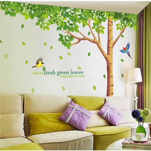 Big Size 310*204cm Living Room/TV Background DIY Stickers Extra Large Fresh Green Leaves Tree Birds Wall Stickers Mural Decal