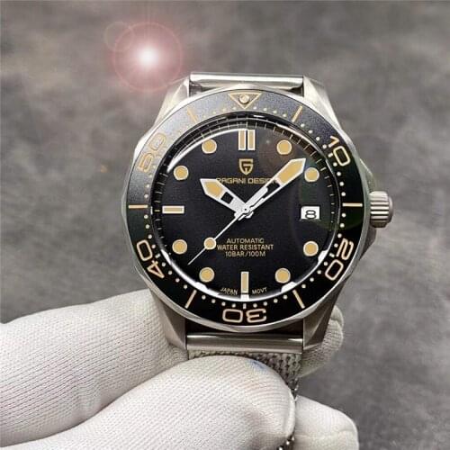 New PAGANI DESIGN Casual Mesh Belt Fashion Mens Watches 007 commander Men Watch waterproof 100M wristwatch Japan NH35 PD-1667