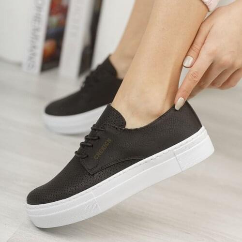 Chekich Womens and Mens Casual Shoes Black Color Faux Leather Lace Up Spring Autumn Seasons Unisex Classic Sneakers Solid Lightweight Comfortable Lovers White Outsole Footwear Ladies Gentlemens Fashion CH061 Women V7