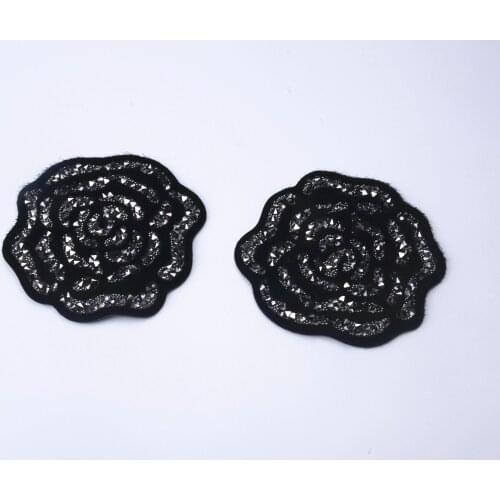 Black rose 10pcs Rhinestones crystal Beaded iron on patch T-shirt bag Jeans decoration patch Wedding dress garment accessories