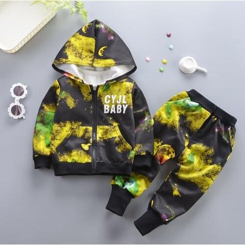 2019 Kids Spring Autumn Sports Clothes Sets Children Boys Hooded Zipper Jacket +Pants 2pcs Little Boys Colored Clothes For 1-5Y