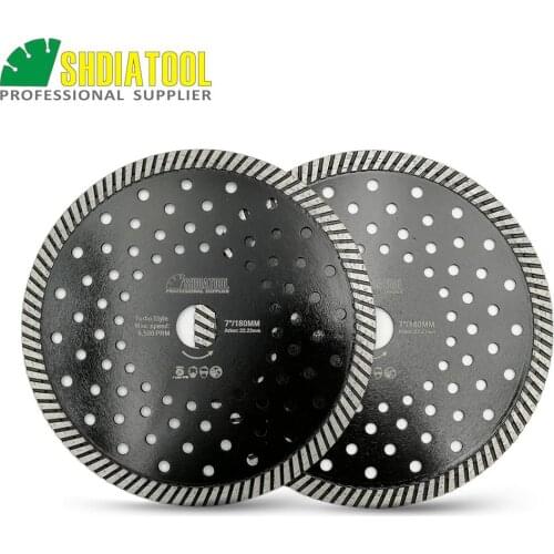 SHDIATOOL 2 Pcs 180MM Diamond Hot Pressed Diamond Turbo Blade Multi Holes 10mm Segment Height