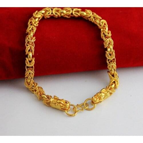 Dragon Patterned Filigree Bracelet Yellow Gold Filled Womens Mens Fashion Bracelet 9" Long