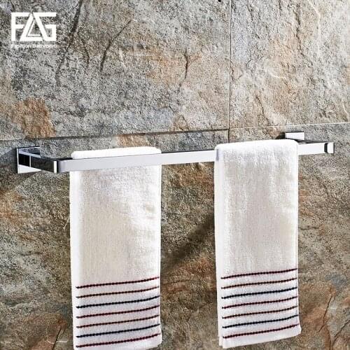 FLG Towel Bars Chrome Metal 2 Rail Towel Shelf Hanger Holder Wall Mounted Towel Rack Bathroom Accessories