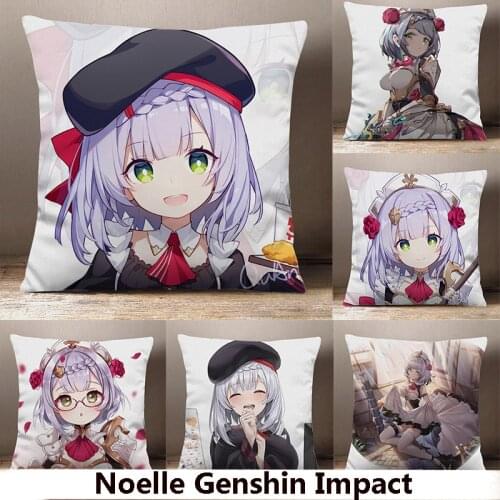 Game Anime Genshin Impact Noelle Cartoon Square Dakimakura Pillow Plush Peach Skin Dakimakura Sofa Bed Cushion Toy Cosplay
