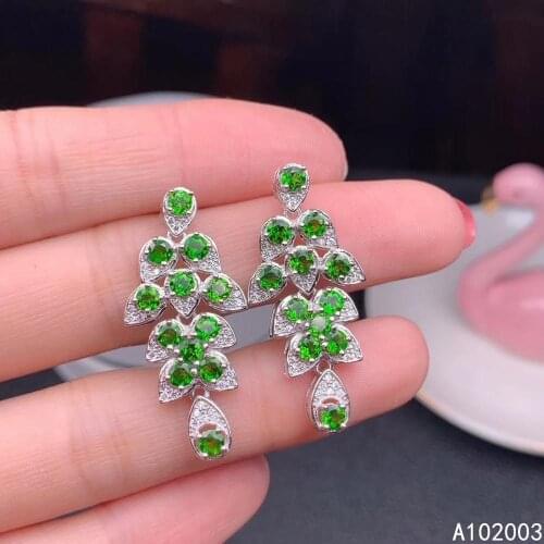 KJJEAXCMY Fine Jewelry 925 sterling silver inlaid natural diopside female earrings Eardrop popular support detection