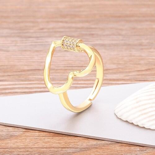 High Quality Cubic Zirconia Crystal Heart Rings For Women Fashion Design Statement Gold Color 10 Styles Adjustable Jewelry Gift